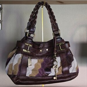 FOSSIL Fifty Four Vintage Reissue Suede/Leather Patchwork Satchel